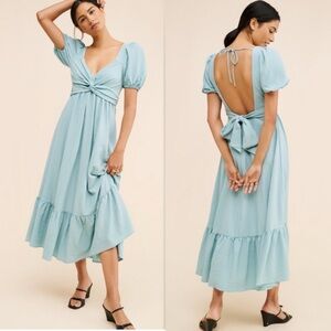 NWT ASTR the Label Blue Twist Front Puff Sleeve Maxi Dress